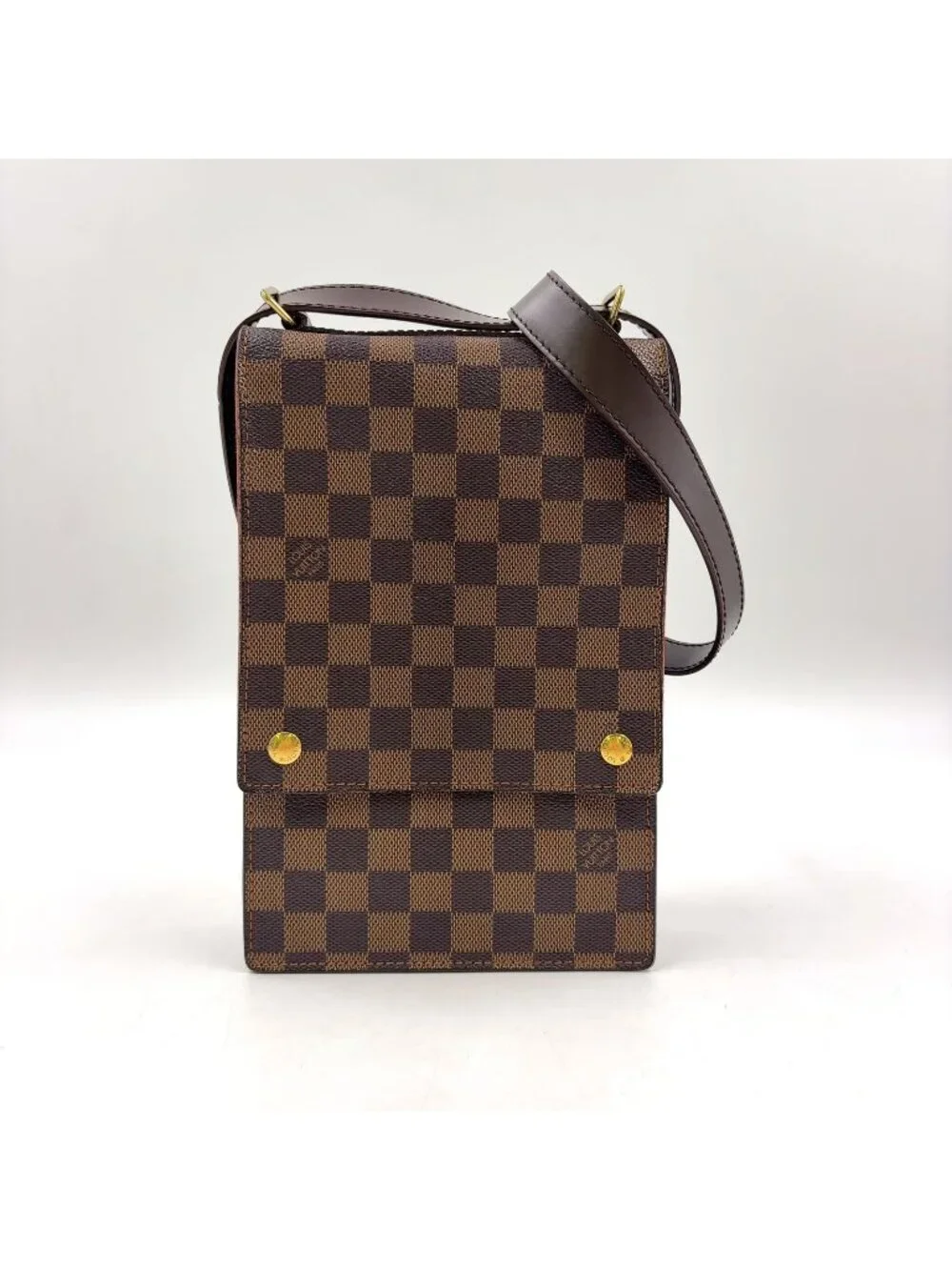 Louis Vuitton Portobello Damier Ebene Leather Brown Shoulder Bag Gold